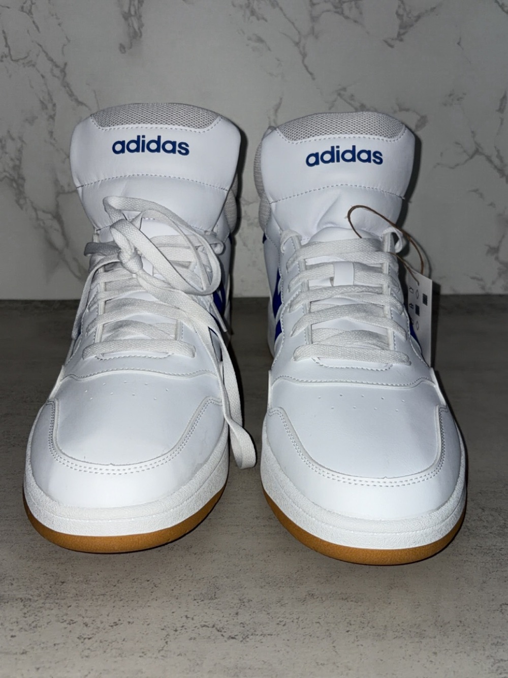 NWT Adidas Men’s 3.0 White & Blue High-Top Sneakers - Picture 3 of 13